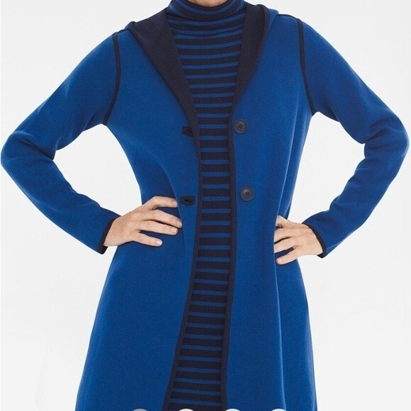 Chico’s Zenergy Petite Reversible Midnight-Belladonna Blue Cardigan Size 0 4/6 - Picture 1 of 13